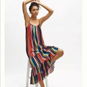 ANTHROPOLOGIE FARM RIO Rainbow Shimmer Maxi Dress Stripes Size M